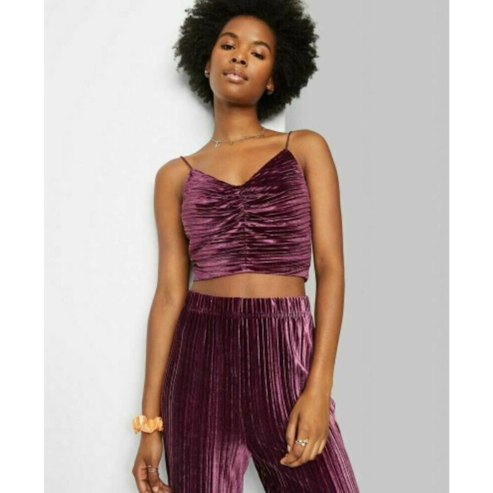 NEW WILD FABLE VELVETEEN CROP TOP L Maroon Ribbed Racerback NWT
